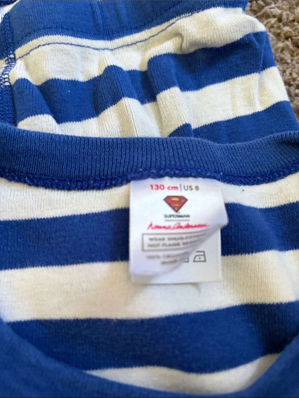 Hanna Andersson Blue and White Striped Superman Pajama Top